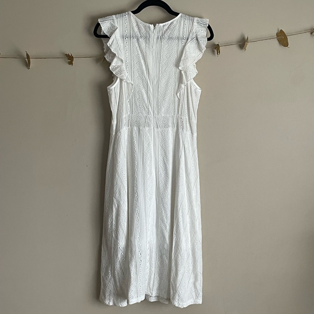 White Pointelle Sleeveless Flutter Sleeve Dress - Picture 5 of 6